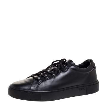 Pre Owned Tod's Black Leather Lace Up Sneakers Size 39.5