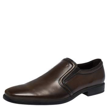 Pre Owned Tod's Brown Leather Slip On Loafers Size 43.5