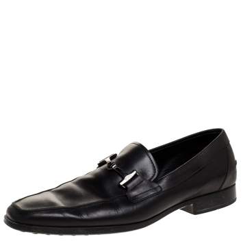Pre Owned Tod's Black Leather Double T Slip On Loafers Size 44.5