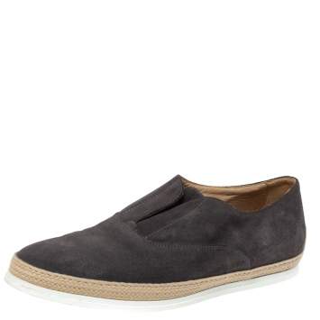 Pre Owned Tod's Grey Suede Francesina Espadrille Slip On Sneakers Size 44