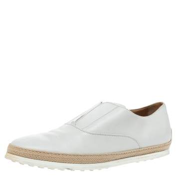 Pre Owned Tod's White Leather Espadrille Slip On Sneakers Size 44