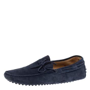 Pre Owned Tod's Blue Suede Bow Driving Loafers Size 44