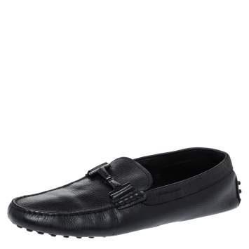 Pre Owned Tod's Black Leather Double T Slip On Loafers Size 42.5