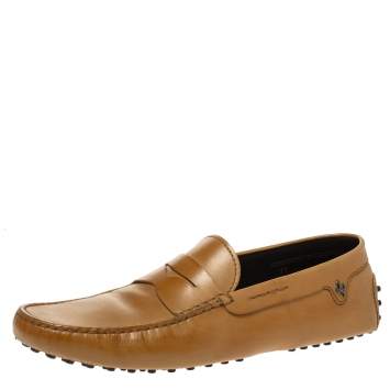 Pre Owned Tod's For Ferrari Brown Leather Penny Loafers Size 45.5