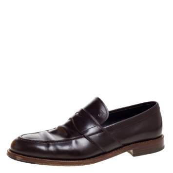 Pre Owned Tod's Dark Brown Leather Penny Slip On Loafers Size 42.5