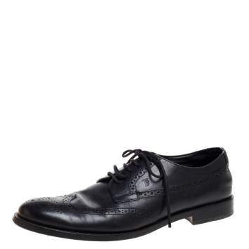 Pre Owned Tod's Black Brogue Leather Lace Up Derby Size 42.5