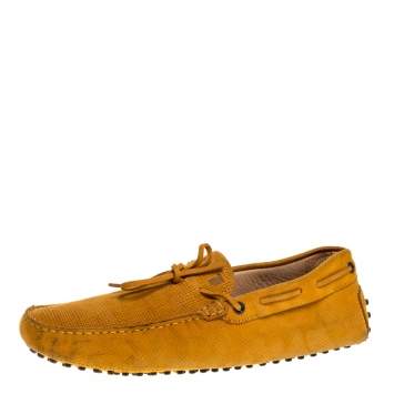 Pre Owned Tod's Mustard Yellow Suede Bow Slip On Loafers Size 42