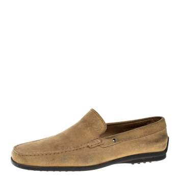 Pre Owned Tod's Khaki Brown Suede Slip On Loafers Size 42