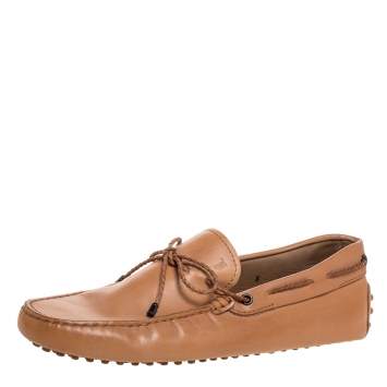 Pre Owned Tod's Beige Leather Bow Slip On Loafers Size 42