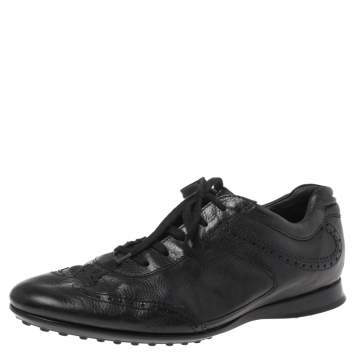 Pre Owned Tod's Black Brogue Leather Lace Low Top Sneakers Size 41.5