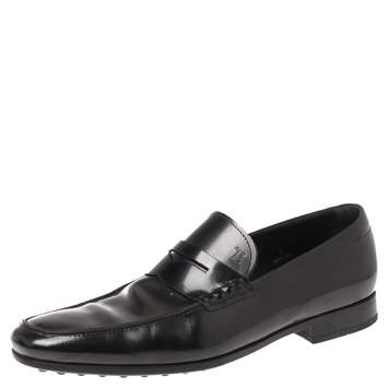 Pre Owned Tod's Black Leather Penny Slip On Loafers Size 42