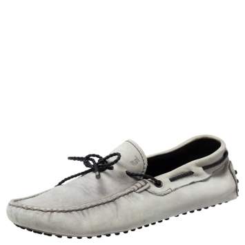 Pre Owned Tod's Grey Leather Bow Slip On Loafers Size 43