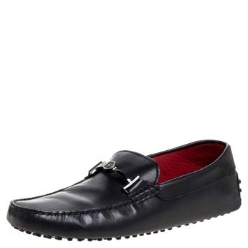 Pre Owned Tod's for Ferrari Black Leather Loafers Size 41
