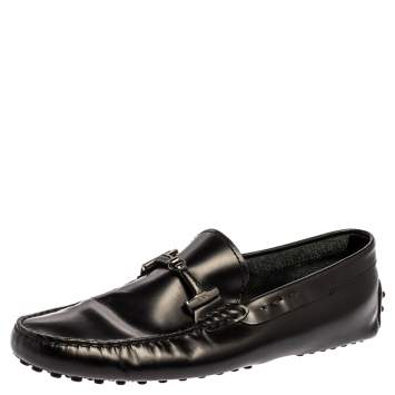 Pre Owned Tod’s Black Leather Double T Slip On Loafers Size 42.5