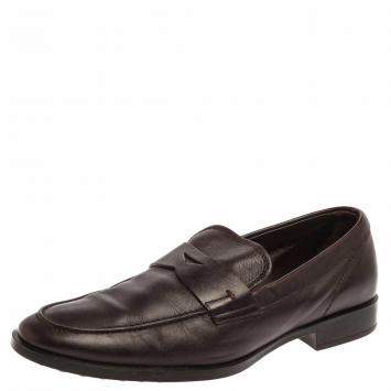 Pre Owned Tod's Dark Brown Leather Penny Loafers Size 40