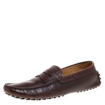 Pre Owned  Tod's Dark Brown Leather Penny Slip On Driving Loafers Size 40