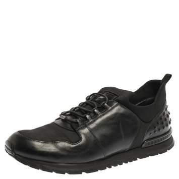 Pre Owned Tod's Black Leather and Nylon Lace Sneakers Size 47