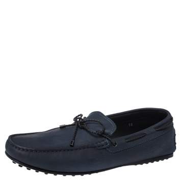 Pre Owned Tod's Blue Suede Bow Tassel Driver Loafers Size 44.5