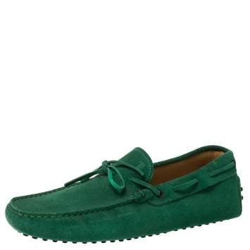 Pre Owned Tod's Green Suede Gommino Slip On Loafers Size 42