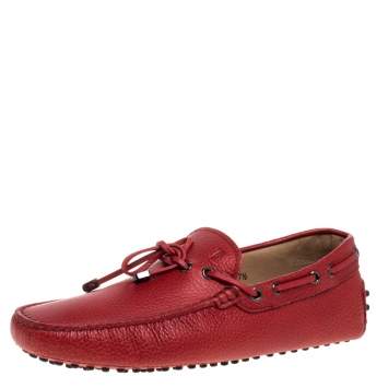 Pre Owned Tod's Red Pebbled Leather Bow Gommino Loafers Size 41.5