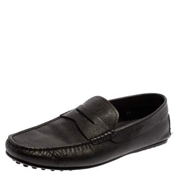 Pre Owned Tod's Black Grained Leather Penny Loafers Size 41.5