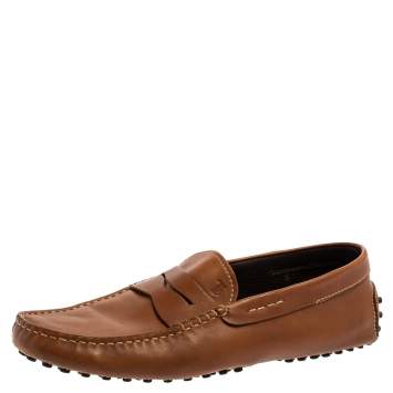 Pre Owned Tod's Brown Leather Penny Slip On Loafers Size 42
