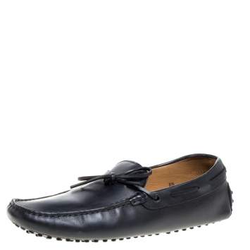 Pre Owned Tod's Black Leather Gommino Driving Bow Loafers Size 42.5
