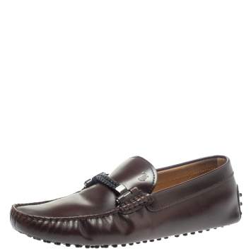 Pre Owned Tod's Burgundy Leather Braided Bit Slip On Loafers Size 44