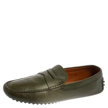 Pre Owned Tod's Military Green Leather Penny Slip On Loafers Size 42