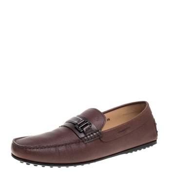 Pre Owned Tod's Brown Leather  Logo Buckle Slip On Loafers Size 44