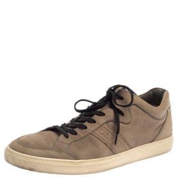 Pre Owned Tods Beige Nubuck Leather Low Top Sneakers Size 41.5 