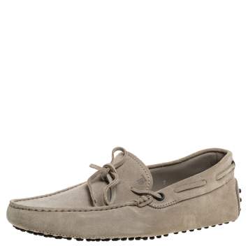 Pre Owned Tod's Grey Suede Bow Slip On Loafers Size 41