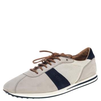 Pre Owned Tod's Beige/Blue Mesh And Nubuck Low Top Sneakers Size 45.5