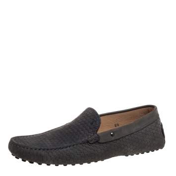 Pre Owned Tod's Grey Textured Nubuck Slip On Loafers Size 40