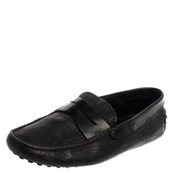 Pre Owned Tod's Black Textured Leather Penny Loafer Size 41.5