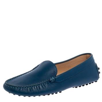 Pre Owned Tod's Blue Leather Slip On Loafers Size 35
