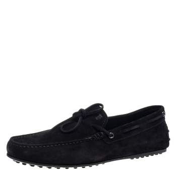 مملوكة مسبقًا Tod's Black Suede Bow Slip On Loafers Size 44.5