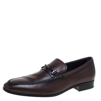 مملوكة مسبقًا Tod's Brown Leather Double T Slip On Loafers Size 43
