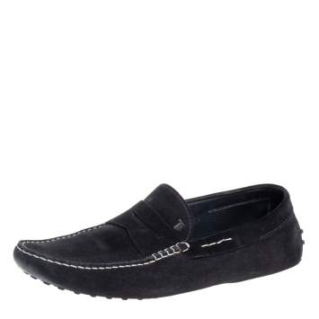 مملوكة مسبقًا Tods Black Suede Gommino Penny Slip On Loafers Size 46.5