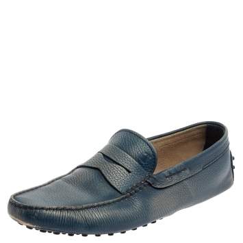 Pre Owned Tods Blue Leather Gommino Driving Loafers Size 45.5