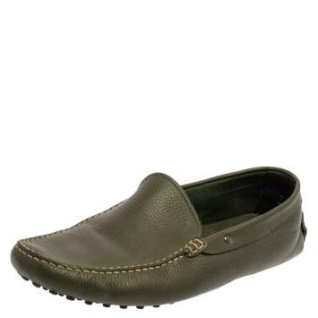 Pre Owned Tod's Green Leather Gommino Driving Loafers Size 45.5
