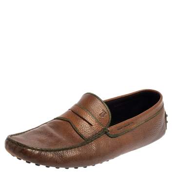 مملوكة مسبقًا Tods Brown Leather Gommino Driving Slip On Loafer Size 45.5