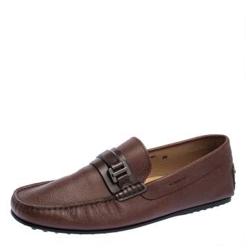 Pre Owned Tod's Dark Brown Leather Buckle Loafers Size 44