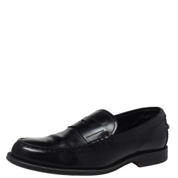 Pre Owned Tod's Black Leather Penny Slip On Loafers Size 39.5