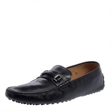 Pre Owned Tod's Black Leather Slip On Loafers Size 44.5