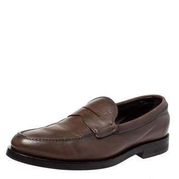 Pre Owned Tod's Brown Leather Penny Slip On Loafers Size 39.5
