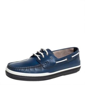 مملوكة مسبقًا Tod's Blue Leather Lace Up Boat Shoes Size 44