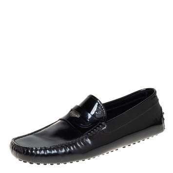 Pre Owned Tod's Black Patent Leather Penny Slip On Loafers Size 41.5