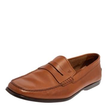 Pre Owned Tod's Brown Leather Penny Slip On Loafers Size 44