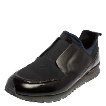 Pre Owned Tod's Blue/ Black Canvas And Leather Slip On Sneakers  Size 45.5